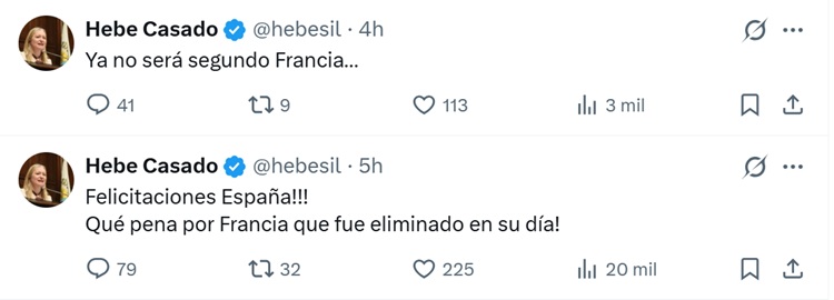 El irónico postero de Hebe Casado tras la eliminación de Francia en el Mundial 2026